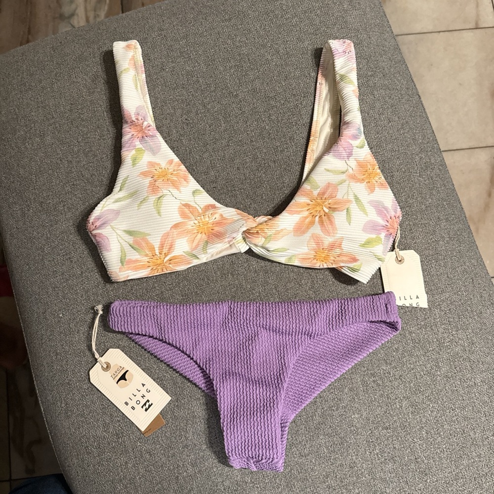 Billabong Floral and Purple Bikini Set